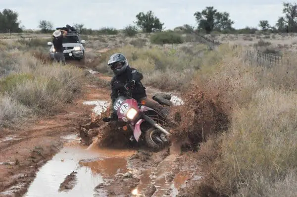 Crashing my bike in the mud in Namibia